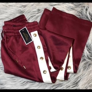NWT Duchess Side Snap Satin Track Pants